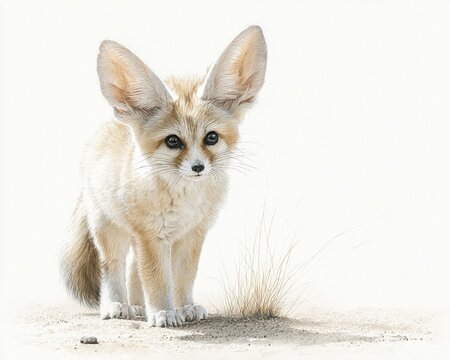 Fennec Fox Kit Watercolor Wildlife Illustration Isolated on White Background