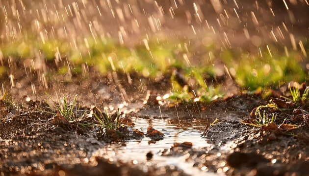 close up view of rain water on ground in spring