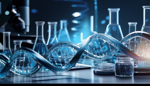 dna structure and laboratory tools showcasing the future of biotechnology