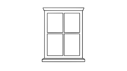 Obraz premium Window frame vector icon with four panes, minimalist hand-drawn line illustration for scalable architectural graphics and design
