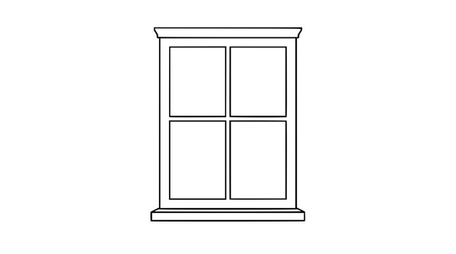 Window frame vector icon with four panes, minimalist hand-drawn line illustration for scalable architectural graphics and design