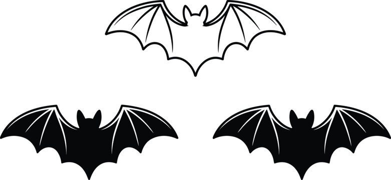 Halloween flying bat silhouettes set vector graphics showing spooky nocturnal animal symbols for creepy party decoration designs