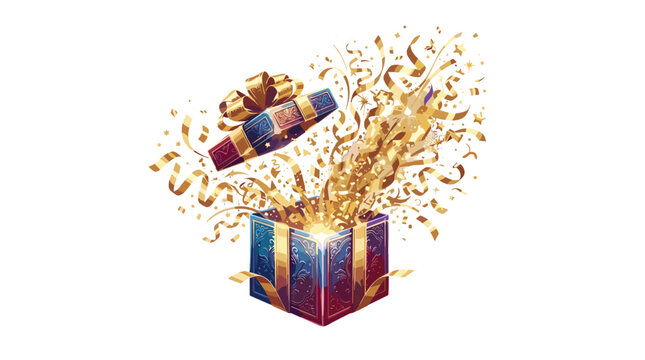 Open gift box with confetti and ribbons celebrating a festive occasion or special event