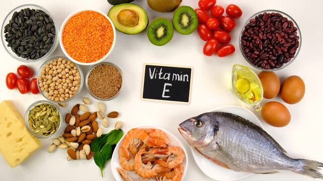 Foods that contain vitamin E. Selective focus.