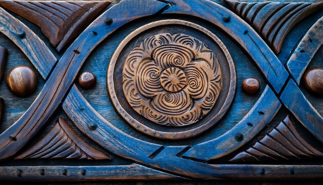 detailed shot of patterns on viking wooden carvings