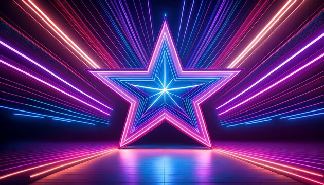 neon stars stage light glowing led star background for awards ceremony stage pink blue purple sparkling neon star led lines backdrop for displaying products