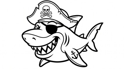 Naklejka premium Playful pirate hat shark with skull and crossbones illustration for branding and logos