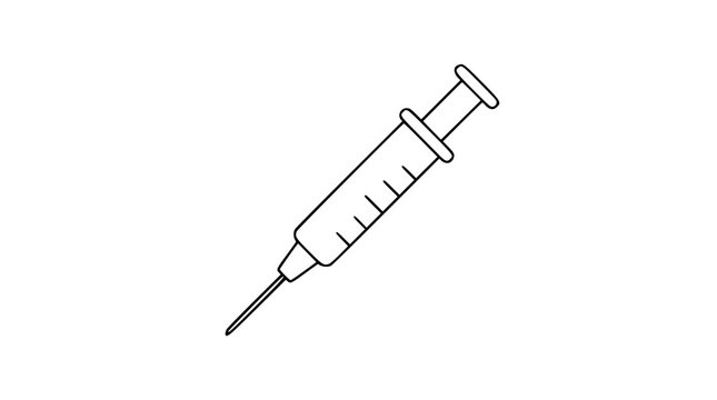 Medical syringe vector icon illustration, clean black outline drawing of a hypodermic needle for healthcare, vaccination, and clinical procedures, professional scalable graphic for medical documents