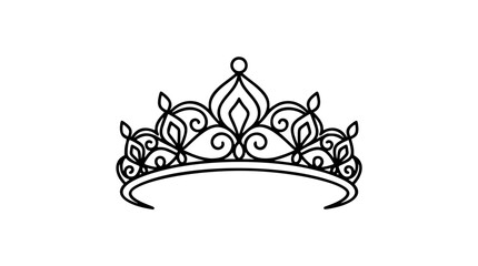 Elegant tiara vector icon illustration featuring decorative royal crown with intricate scrollwork and baroque flourishes in minimalist hand-drawn line style for jewelry, fashion, luxury, and graphic © MdYesin