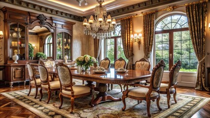 Fototapeta premium An ornate antiquestyle dining room setup