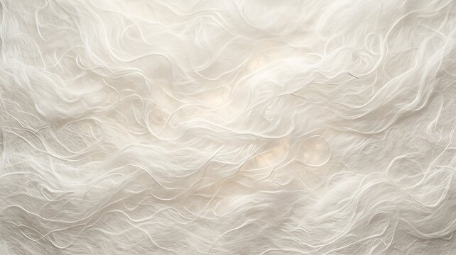 Abstract cloud-like paper pulp texture background with soft swirling fibers, monochromatic white and ivory minimalist aesthetic