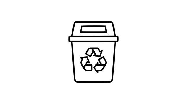 Clean recycling bin vector icon featuring classic recycle symbol, hand-drawn outline illustration for waste sorting and environmental conservation, scalable minimalist design for eco projects