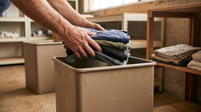 Folded garments enter material streams for textile recycling