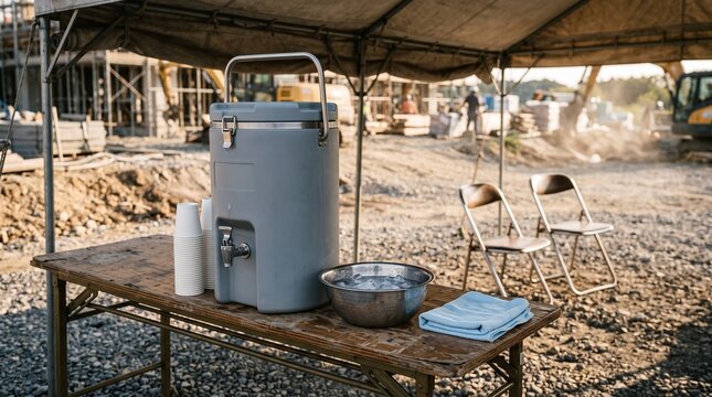 Prepared hydration station for construction heat safety breaks