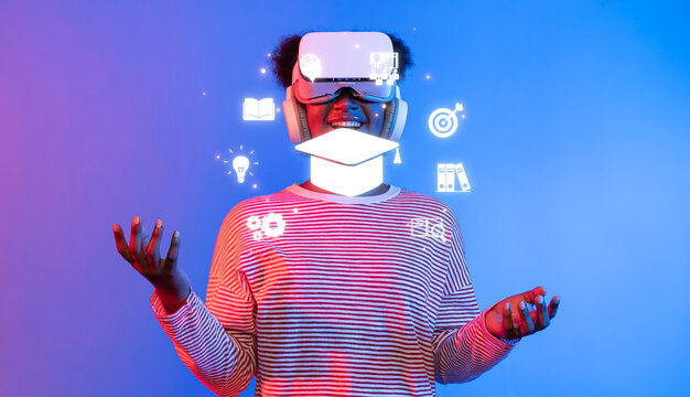 Discover the future of learning with virtual reality, where students immerse themselves in an interactive digital classroom filled with educational symbols and icons. XDMCP