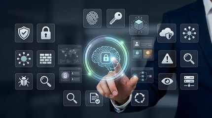 Fototapeta premium Professional businessman managing secure artificial intelligence data