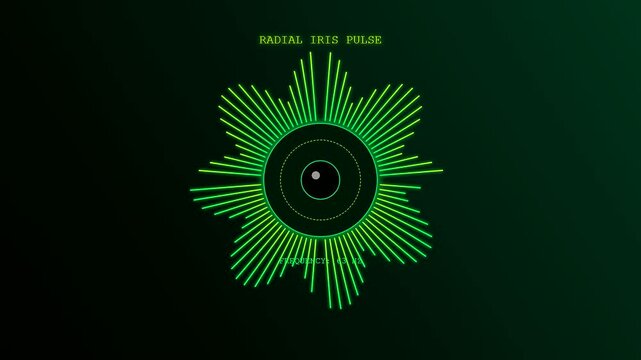 A futuristic hud interface displaying an iris scan verification waveform with glowing green radial lines modulating around a digital biometric target.
