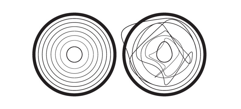 Black concentric circle set. Sonar or sound wave ring collection. Dotted and linear epicentre, target, radar icon concept. Ripple radial signal or vibration elements. Vector