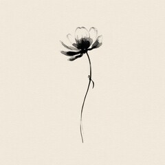 Obraz premium Minimalist black ink flower illustration.