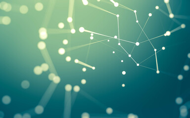 Fototapeta premium Abstract background. Molecules technology with polygonal shapes, connecting dots and lines. Connection structure. Big data visualization.