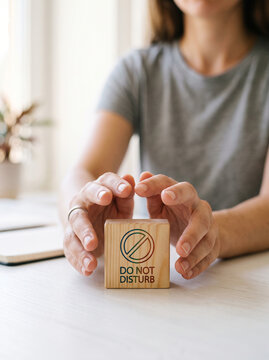 Do not disturb sign on desk for asynchronous communication work from home with quiet focused office pause