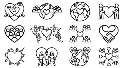 Obraz premium Global Community Love Heart Icons Set