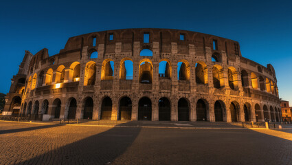 Naklejka premium Hyperrealistic famous world landmark at golden hour with warm amber sunset light dramatic shadows stunning architecture and cinematic wide angle composition in ultra realistic travel photography style