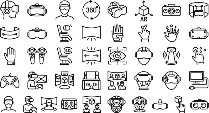 Waste recycling Virtual reality and augmented reality icon set with line