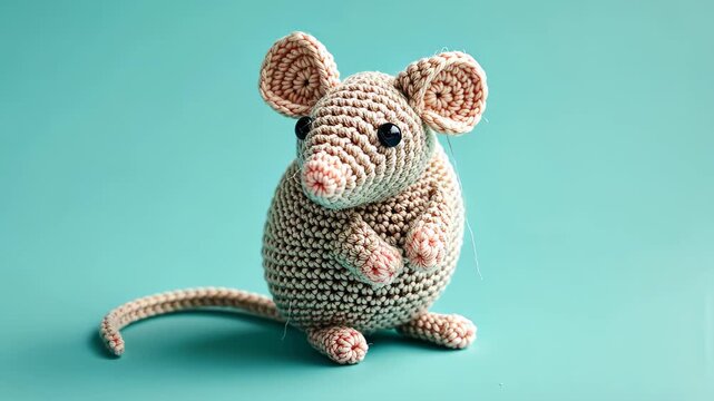 Crocheted Mouse Toy on Teal Background