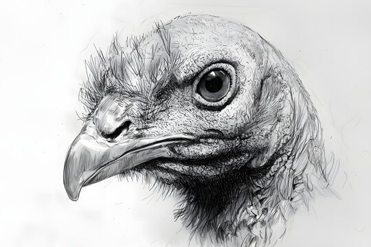 Turkey pencil sketch portrait with detailed feathers and sharp gaze image