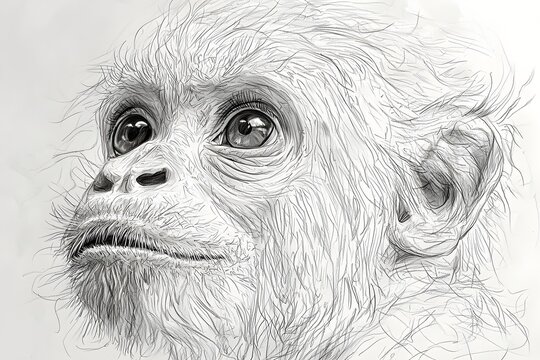 Uakari monkey pencil sketch portrait with expressive eyes and realism image