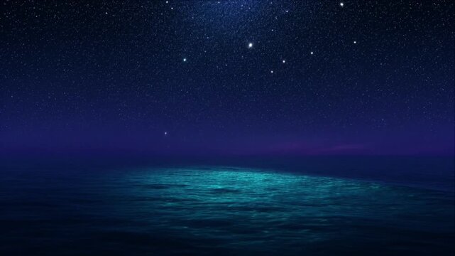 Luminous ocean background under night sky star reflection with tranquil water horizon and dark blue seascape fantasy art dreamy atmosphere serene surface and gentle reflection