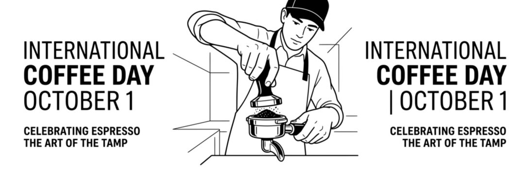 A professional barista performing the art of tamping espresso grounds for International Coffee Day.