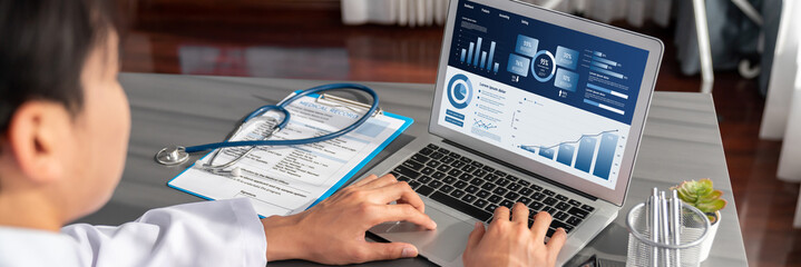 Business data dashboard provide business intelligence analytic for marketing strategy planning brisk with big data set to analyze customer demands and foreseeing business future © InfiniteFlow