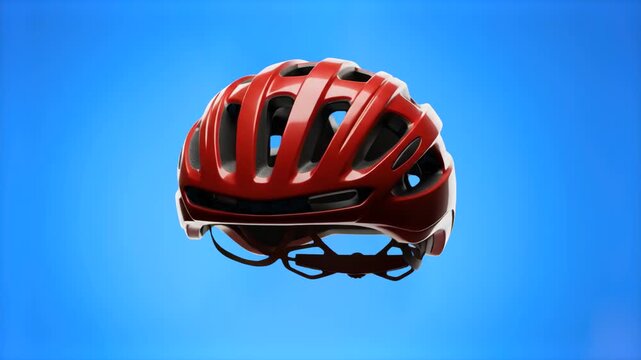 Modern red cycling helmet isolated against a vibrant blue background. Ideal for sports and fitness content, cycling safety campaigns, outdoor activity promos, equipment showcases, active lifestyle com