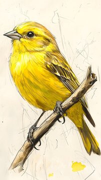 Yellowhammer bird sketch artwork with long tail and plumage image