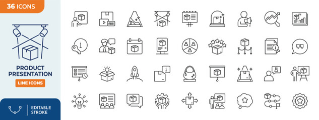 Fototapeta na wymiar Product Presentation line editable icon set. vector illustration