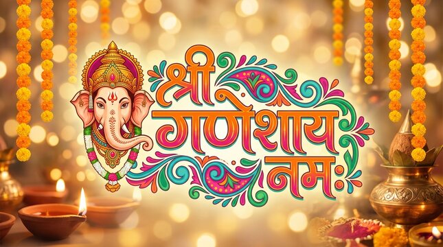 Ganesh Chaturthi Greeting Card with Shree Ganeshay Namah Calligraphy