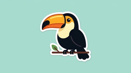 Naklejka premium Cute Toucan Bird Sticker Illustration on Teal Background