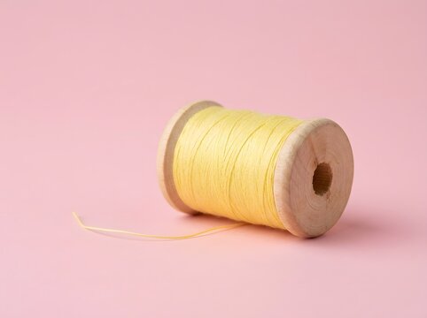 Yellow ribbon spool on pink background