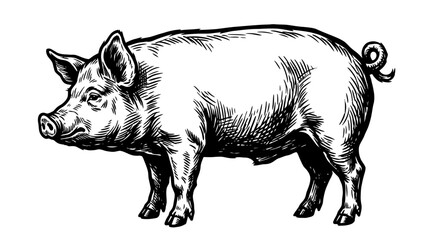 Pig Woodcut Style Illustration © ahmad