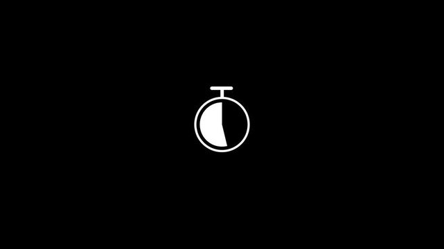Minimalist White Stopwatch Timer Icon Animation on Black Background for 4K Video Editing, Countdown Graphics, and Time Management Concepts