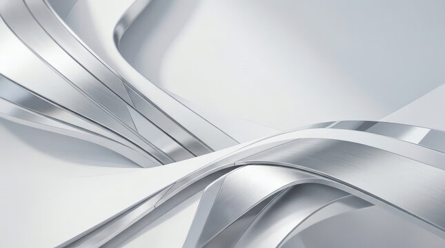 Abstract Silver Metallic Ribbons Background With Futuristic Technology Design And Smooth Chrome Curves
