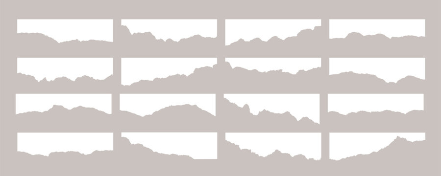 Torn Paper Edges with Ripped Texture. Cut and Tear Peace of Paper Sheet. Rough Border Shapes with Grunge Craft Texture. Vector Boxes with Scrapbook Elements Effect.