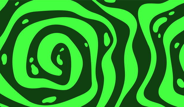 Psychedelic Spiral Pattern with Green Swirls. Green Goo Slime Halloween Background. Fun Radial Swirl Liquid Vortex. Hypnotic Groovy Twirl Effect.