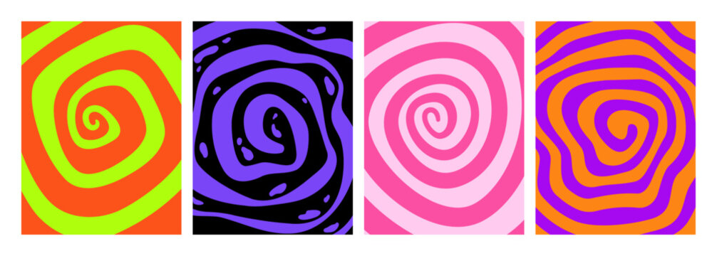 Swirl Spiral Psychedelic Halloween Pattern. Groovy Retro Vortex Background. Abstract Vector Wavy Twirl Dizzy Texture. Optical Illusion Hypno Spiral Bg.