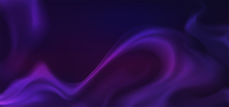 Purple Magic Clouds Background. Flowing Halloween Smoke and Neon Gradient Clouds. Mystical Elegant Dark Violet Haze Effect. Abstract Fluid Waves for Halloween Party Posters.
