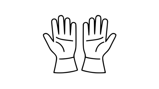 Minimalist vector icon of protective gloves pair, clean line art illustration for hygiene safety medical food service healthcare, scalable outline design for applications and websites