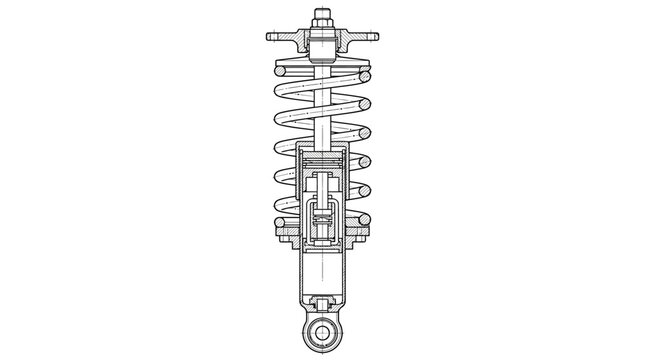 Cross section of car shock absorber technical drawing