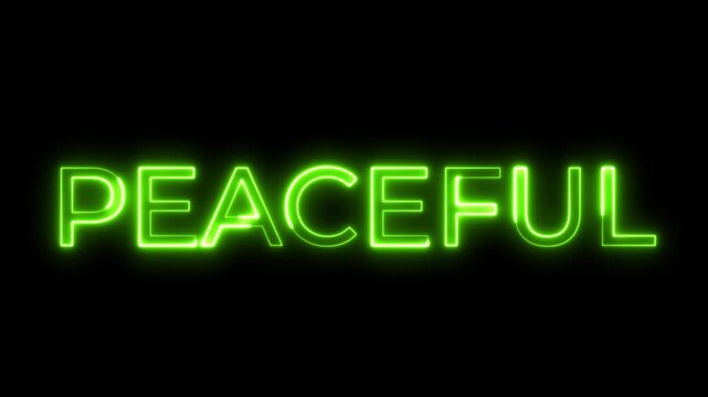 Green Neon Peaceful Text Animation on Black Background